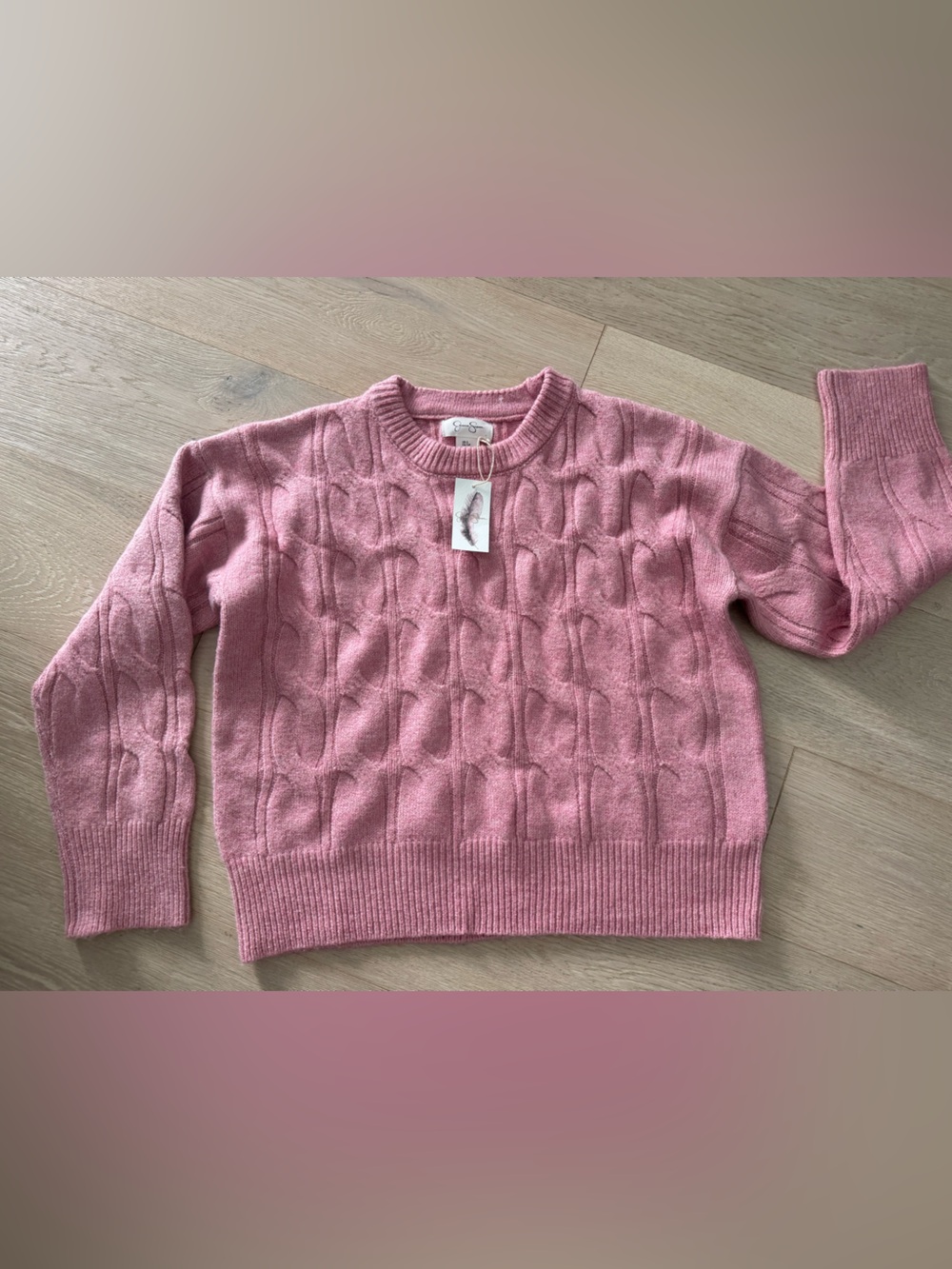 Cable Knit Crewneck Sweater - Pink